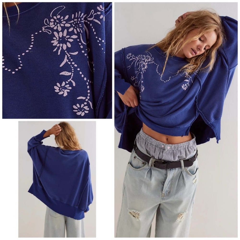 Free People We The Free Graphic Camden Pullover Indigo Small
